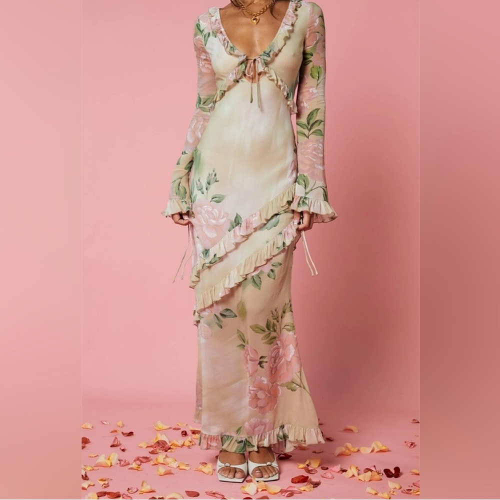 Elegant Floral Maxi Dress with Ruffle Details